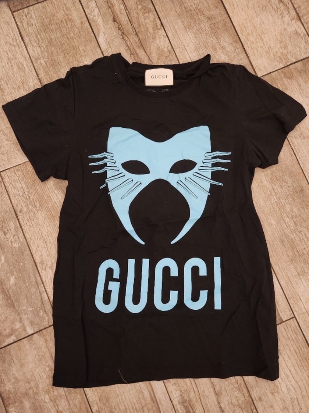 Gucci Black Short-Sleeve Tee with Light Blue Mask Graphic